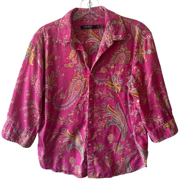 Lauren Ralph Lauren Paisley Pajama Set Womens Medium Pink Colorful 2-Piece PJs - Picture 3 of 10